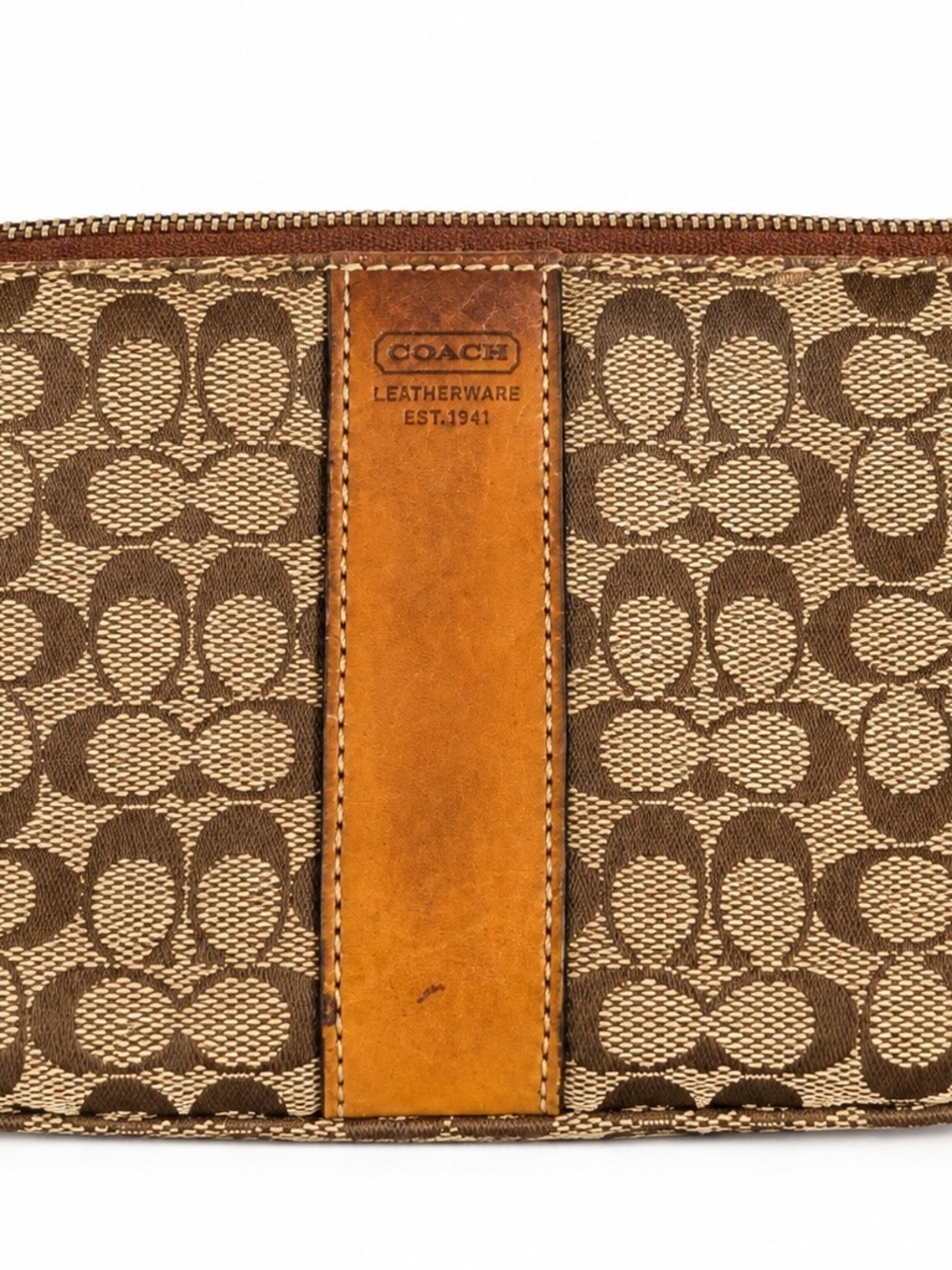 Coach Signature Canvas Zip Cosmetics Bag in Brown and Tan